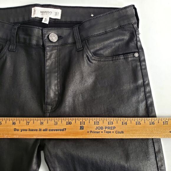 Mango Women Coated Black Skinny Ankle Zip Jeans 6 Modern Grunge Chic Goth Rocker - Picture 11 of 12